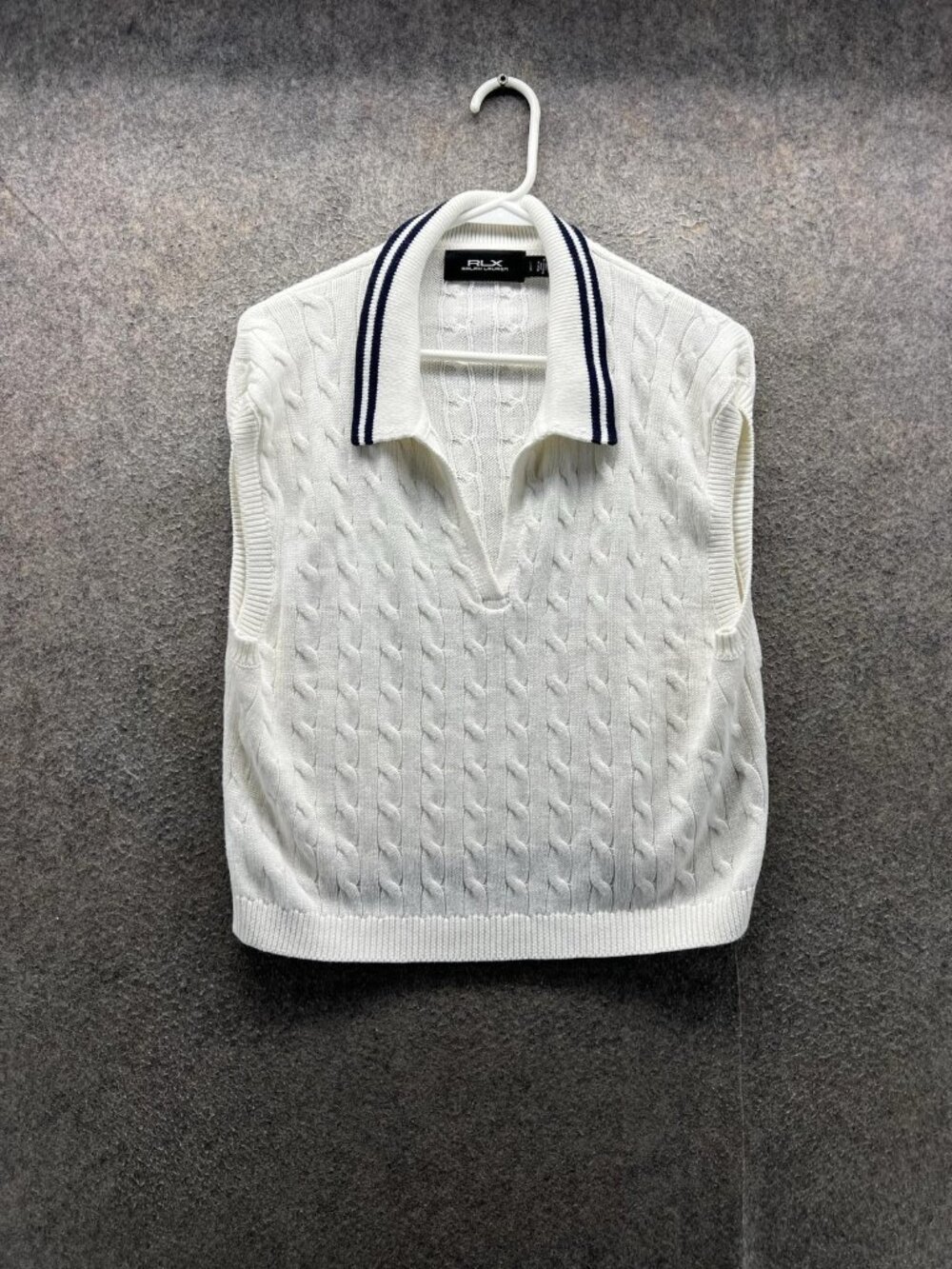 RLX Ralph Lauren Sweater Vest Womens Large White Collared Cable Knit Golf